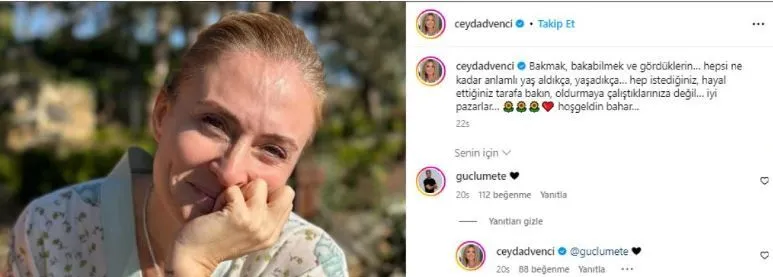 Ceyda Düvenci'nin paylaşımına yeni aşkı Güçlü Mete'den yorum