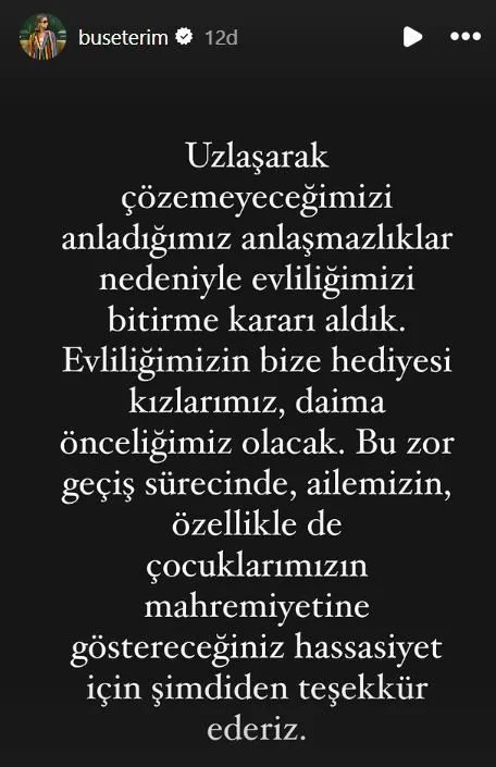 10 yıllık evlilik sona erdi... Buse Terim’den boşanma sonrası ilk açıklama