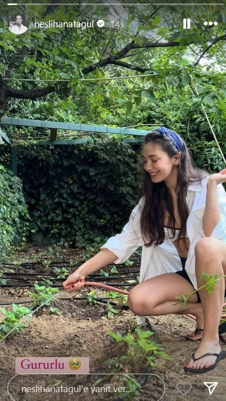 Bahçe işleriyle ilgilenen Neslihan Atagül'ün ektikleri büyüdü