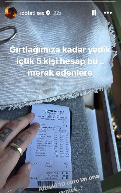 İdo Tatlıses, Yunanistan’da ödediği hesabı paylaştı: Gırtlağımıza kadar yedik içtik bunu ödedik