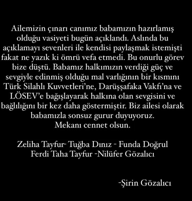 Ferdi Tayfur'un vasiyeti çocukları tarafından açıklandı
