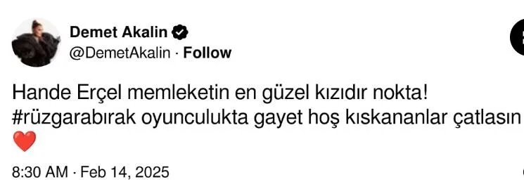 Demet Akalın'dan Hande Erçel'e övgü: Memleketin en güzel kızıdır nokta!