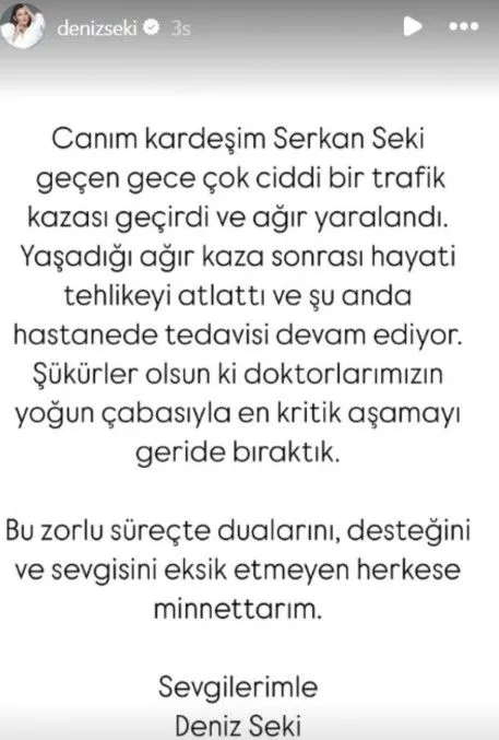 Deniz Seki'nin kardeşi trafik kazası geçirdi: Ağır yaralandı!